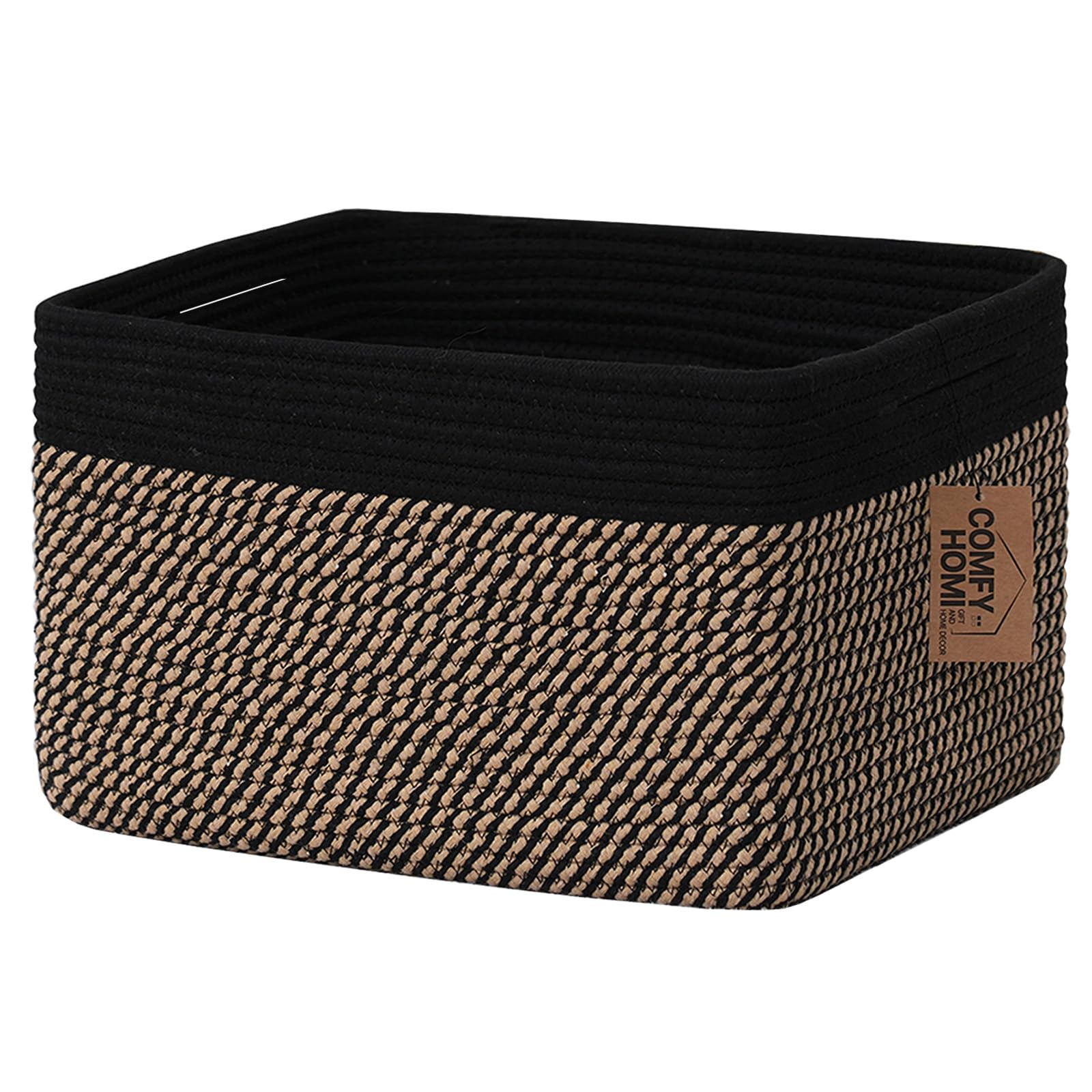 Comfy-Homi Cotton Rope Woven Basket With Handles For Shelves,Toys,Book, Cloth Storage Baskets Bin For Organizing-13.5'X11'X9.5' Toy Decorative Organizer For Living Room, Bathroom-Black/Jute